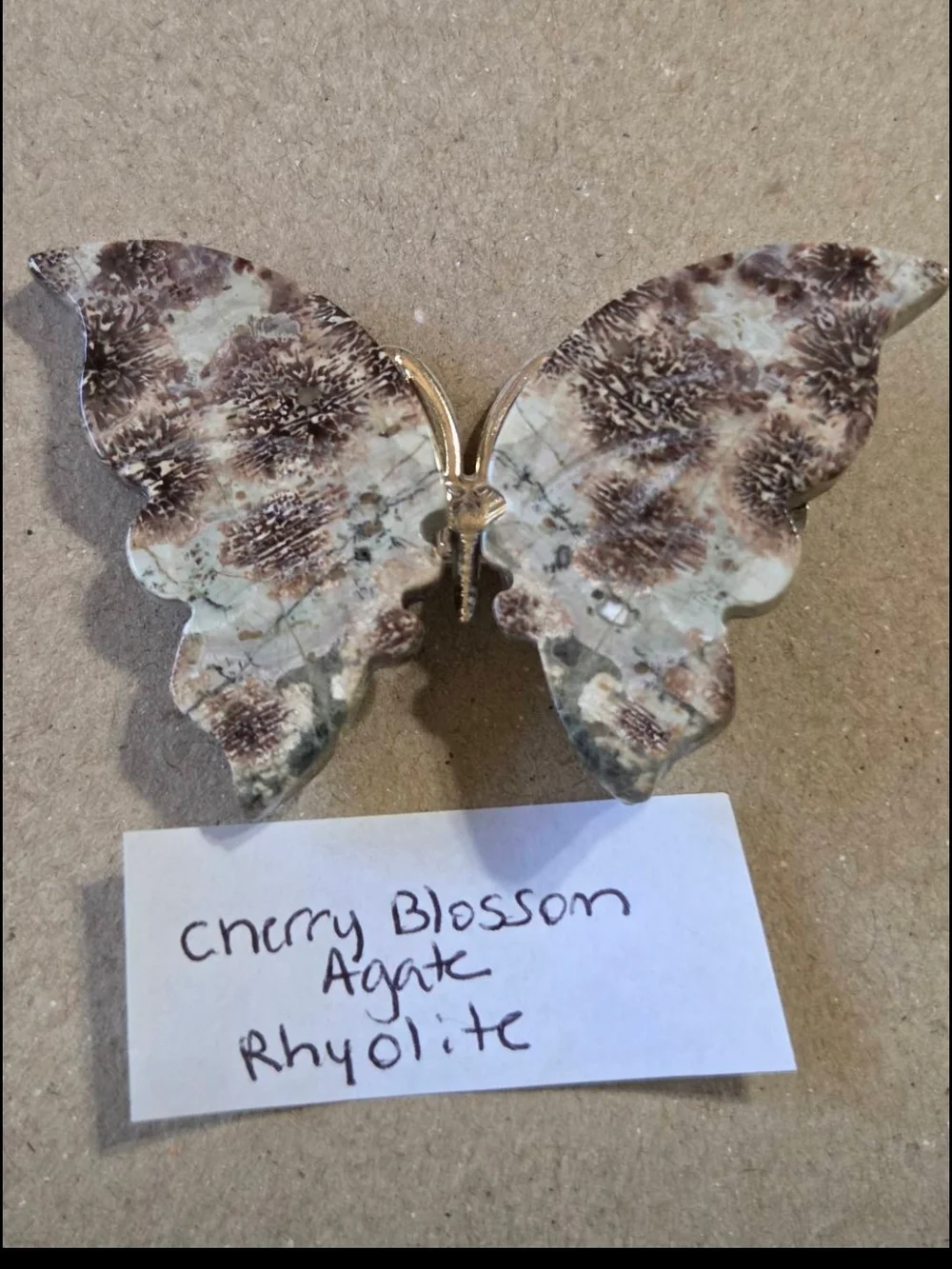 Cherry Blossom Agate/Rhyolite Butterfly Clip-Brooch-Hair Accessory-Decor-Carving